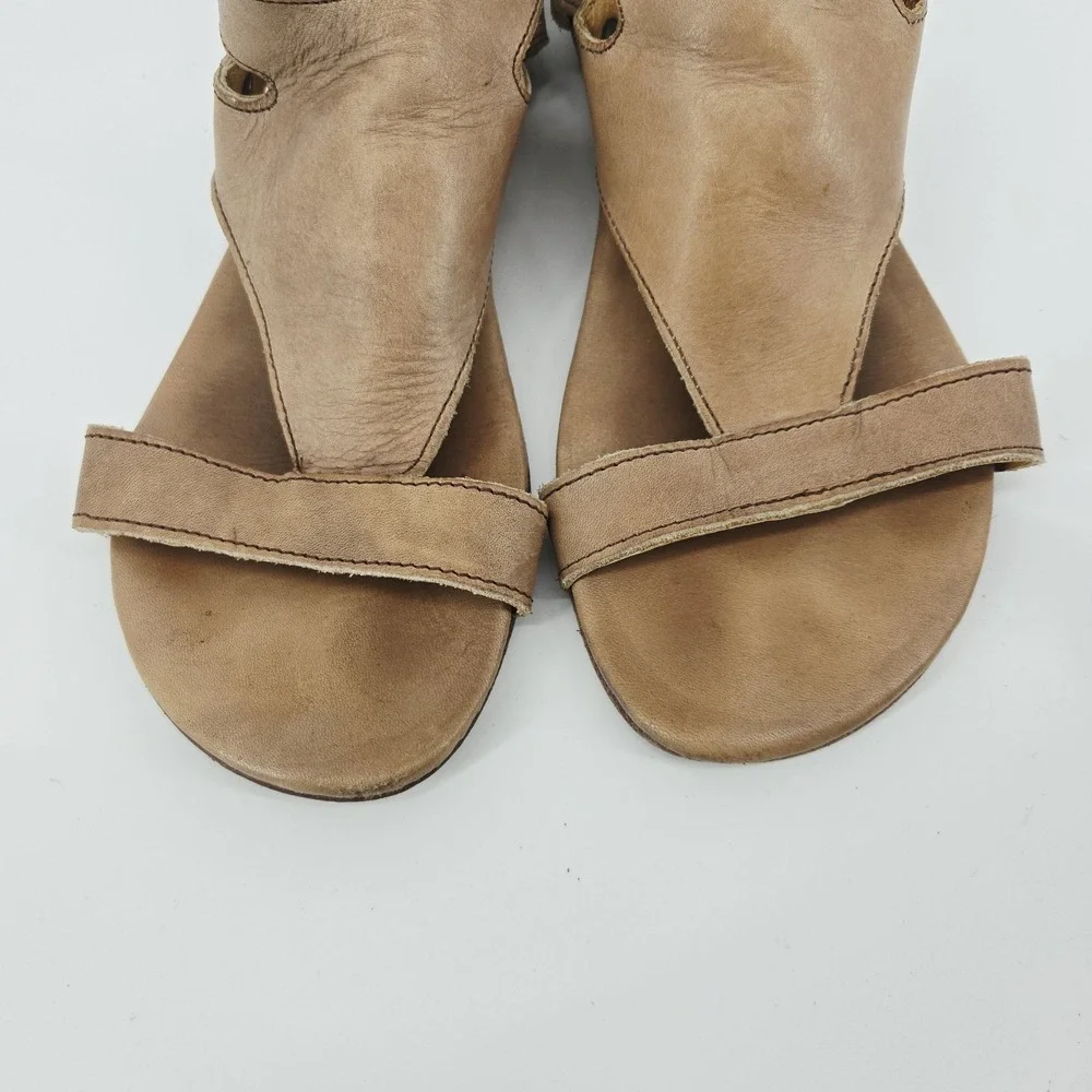 Bed Stu Soto Style Tan Leather Sandals Boho Rustic Ankle Cuff Distressed Sz.7.5